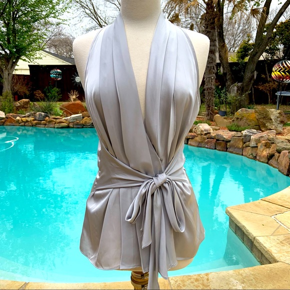 Ann Taylor Tops - Ann Taylor sleeveless silver silky wrap shirt 10